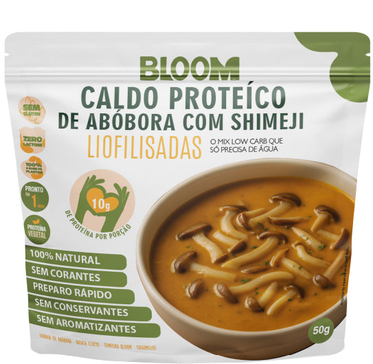 🥣 Caldo de Abóbora com Shimeji Liofilizado I Proteico Instantâneo | 7,4g proteina 50g rende 450ml – 100% natural