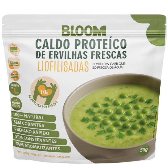 🥣 CALDO DE ERVILHAS FRESCAS Liofilizado I Proteico Instantâneo | 7,4g proteina 50g rende 450ml – 100% natural