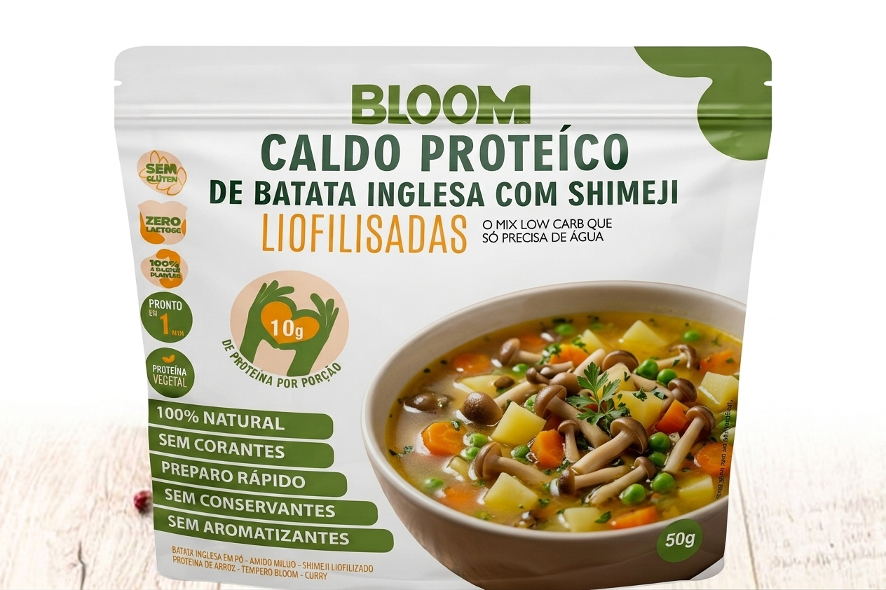 🥣 CALDO DE BATATA INGLESA COM SHIMEJI - 8g de proteína  Proteíco, Instantâneo, Liofilizado | 50g rende 450ml – 100% natural (Cópia)