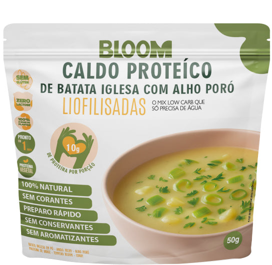 🥣 CALDO DE BATATA INGLESA COM ALHO PORÓ - 8g de proteína  Proteíco, Instantâneo, Liofilizado | 50g rende 450ml – 100% natural