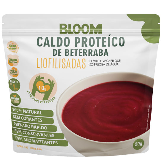 🥣 CALDO DE BETERRABA 16g proteina I Proteíco, Instantâneo, Liofilizado | 50g rende 450ml – 100% natural