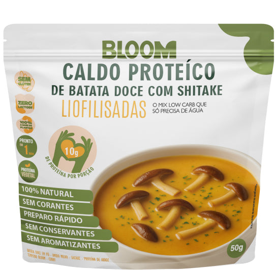 🥣 CALDO DE BATATA DOCE COM SHITAKE I Proteíco, Instantâneo, Liofilizado | 12,80g proteina 50g rende 450ml – 100% natural